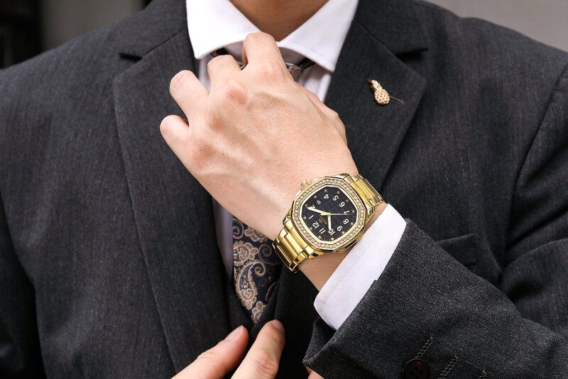 Relojes de oro para hombre y mujer, reloj de vestir de cuarzo, de marca de lujo, elegante, de pulsera, femenino, 2023