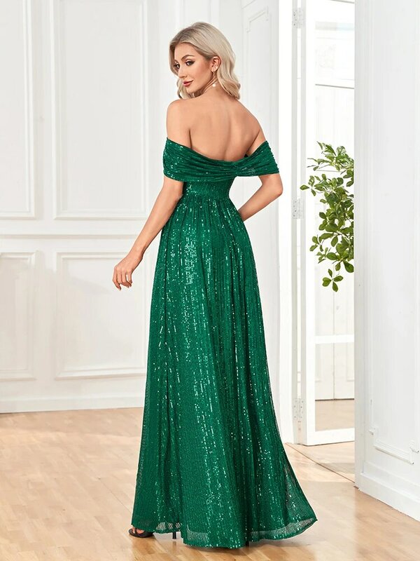 Lucyinlove 2023 donne verde Sexy Off-spalla abiti con paillettes elegante abito da sera partito Maxi abiti fessura signore trascinamento Prom
