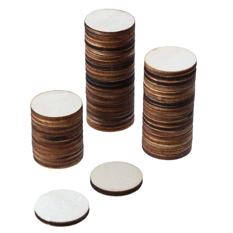 200 Pieces Round Disc Circle Wood Pieces Wooden Cutouts Ornaments Wood Chip For Craft (1.5 Inch)