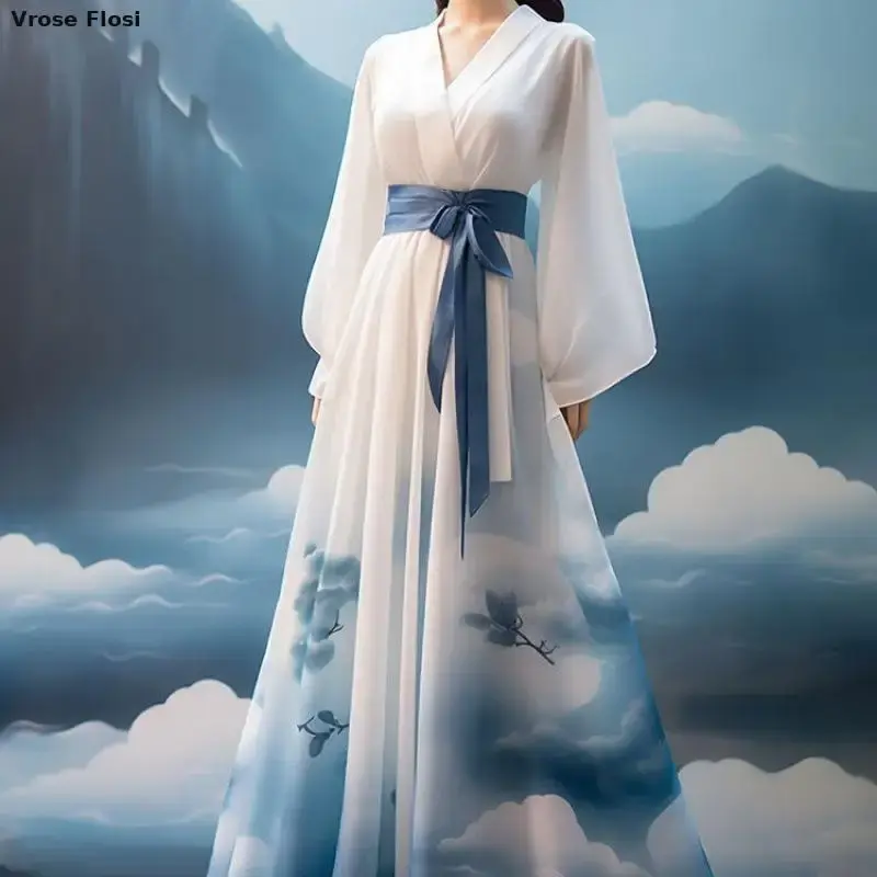 Новинка 2024, женское Восточное сказочное платье для косплея Hanfu в китайском стиле, традиционные Элегантные платья принцессы с облаками, халат для танцев на сцене