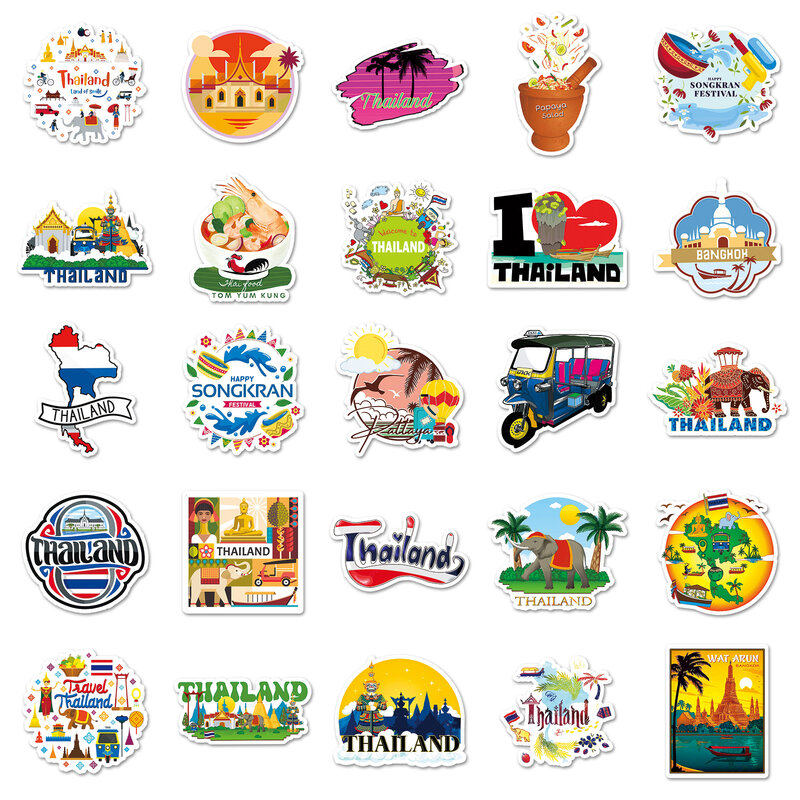 10/30/50PCS Thailand Travel Scenery Cartoon Stickers DIY Laptop Luggage Skateboard Graffiti Decals Fun for Kid Gift