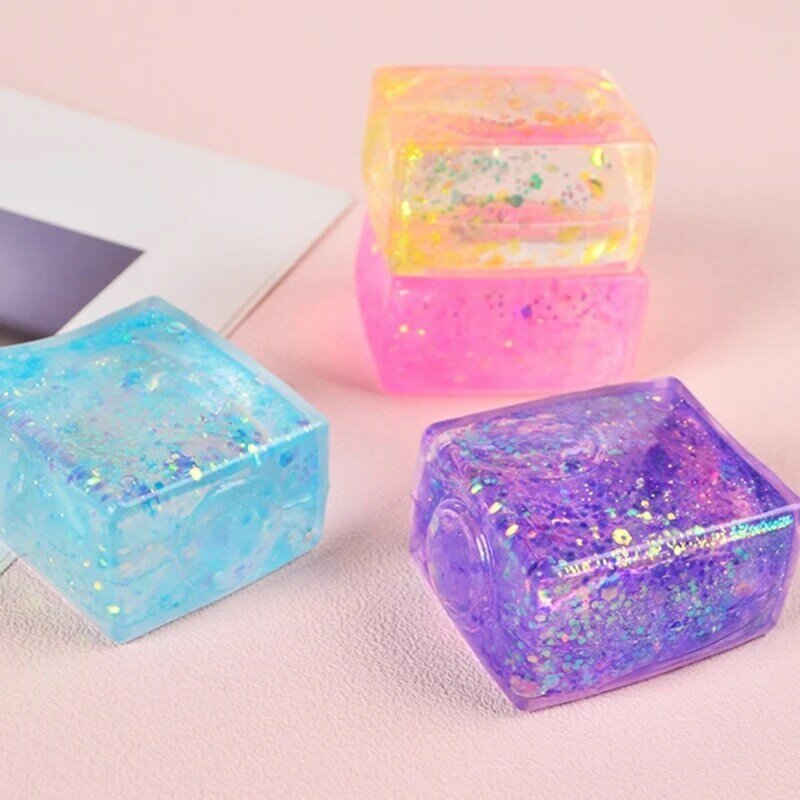 Bella infrangibile maltosio fata glitter Mochi giocattolo per uomo donna carino tofu con glitter colorato cubetto di ghiaccio