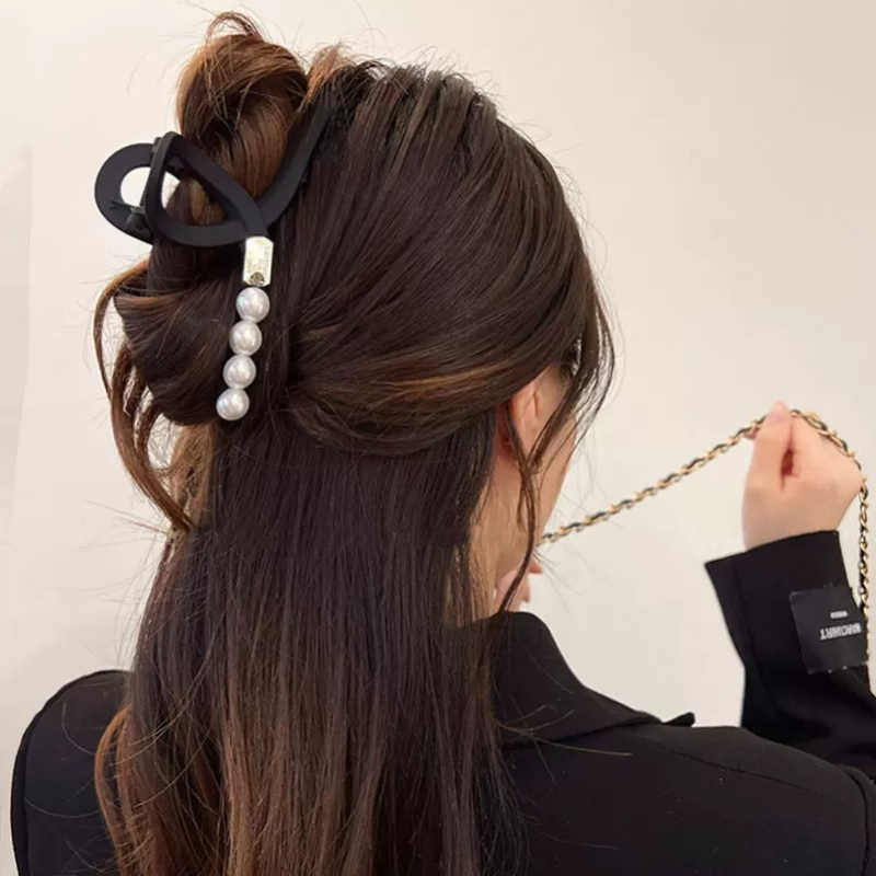 Pinza de pelo grande esmerilada coreana Vintage para mujer, pinza de pelo de cangrejo de perla elegante, tocado, joyería femenina, accesorio de regalo