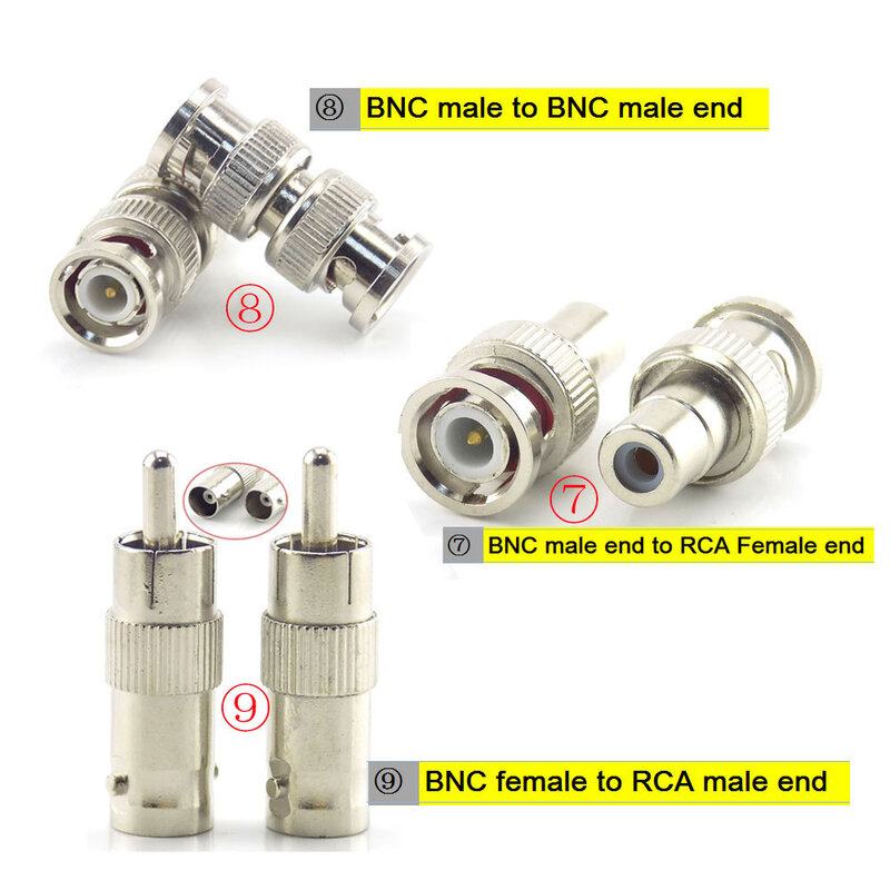 1pcs BNC RCA male female to BNC RCA male female adapter plug Coax Cable Video audio wire Converter Connector for CCTV Camera Q1