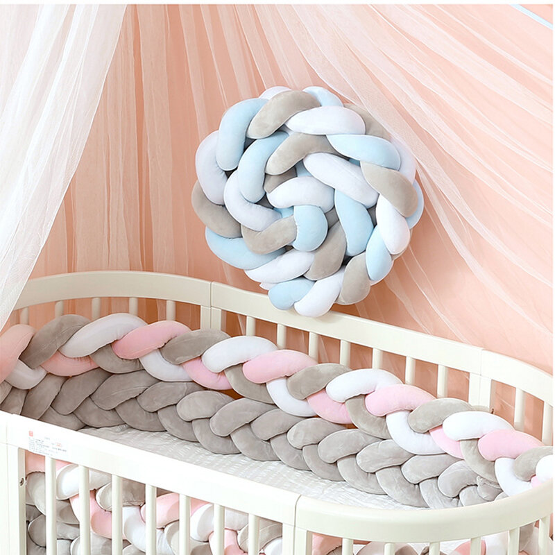 Baby's Knotted Cotton Bed Bumper, Berço, Trança, Berço, Protetores, Travesseiro, Almofada, Nó, Decoração do Quarto, 3m