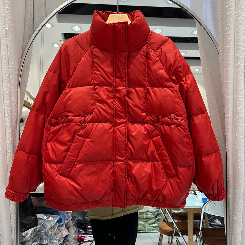 Chaqueta de plumón con capucha para mujer, parka corta de Color sólido, ropa de abrigo cálida informal, novedad de invierno, 2023
