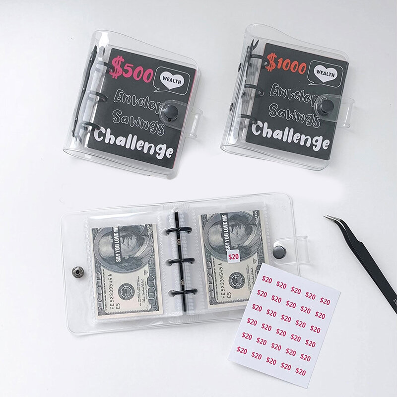 Tantangan penghematan amplop $1000 hemat uang pengikat menghemat buku catatan Loose-leaf buku kartu uang Mini buku penyimpanan anggaran Tunai