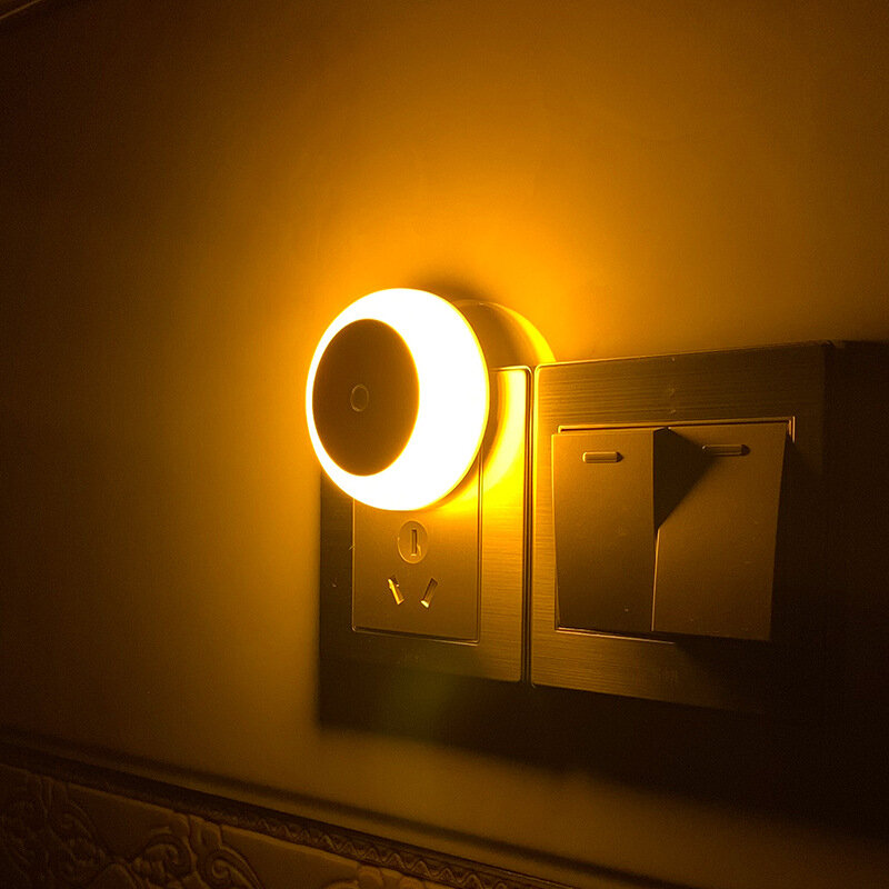 Wtyczka LED okrągła biała lampka nocna czujnik zmierzchu lampa inteligentna ściana do łazienki sypialnia domowa kuchnia korytarz oszczędność energii