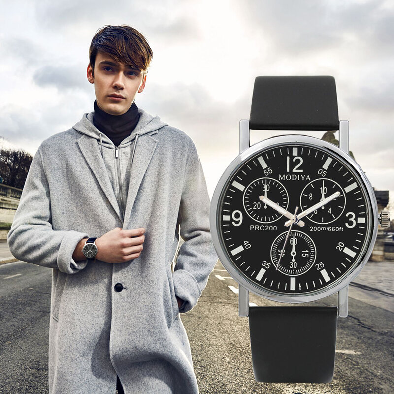 Round Casual Men'S Wristwatch Three Eye Watches Quartz Men'S Watch Blue Glass Belt Watch Men 2023 New Design годинник Reloj Caba