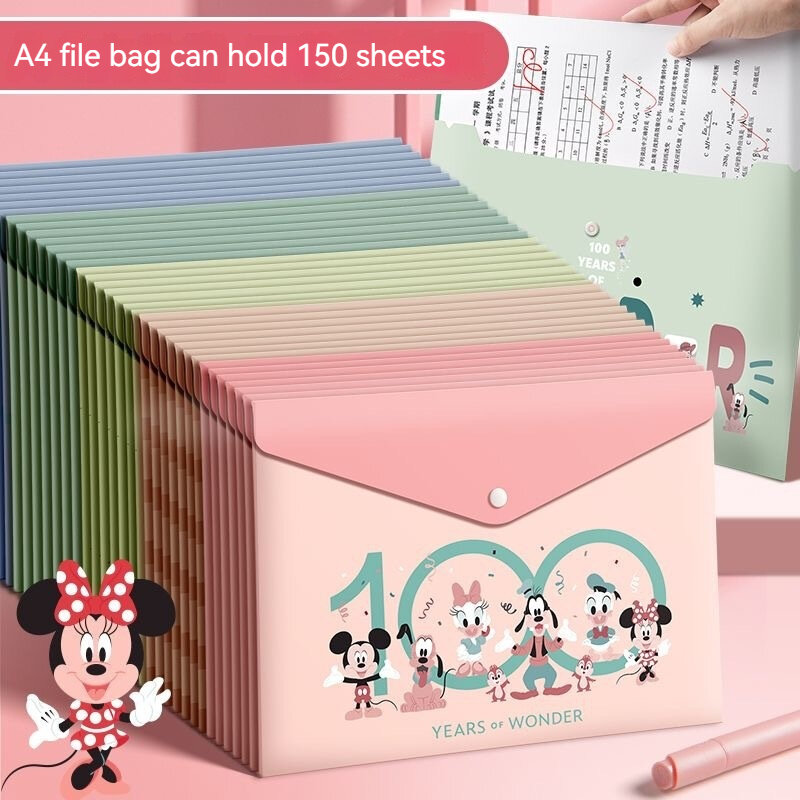 20 buah tas File kartun A4 Disney tas penyimpanan alat tulis kertas uji transparan gesper Pp tas File informasi kantor grosir