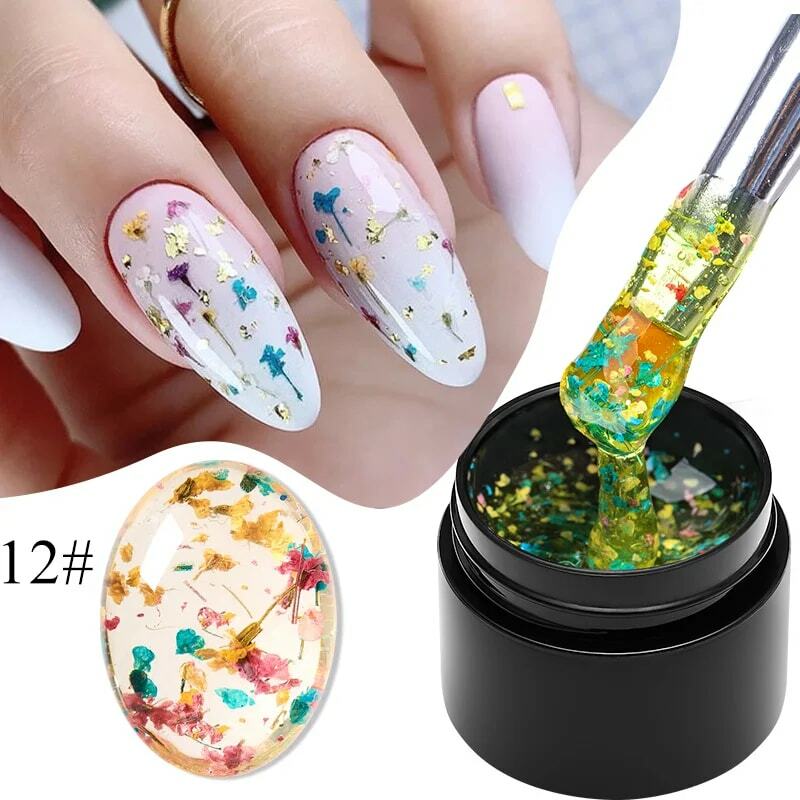 MEET ACROSS 5ml Pink Dried Flower Gel Nail Polish Natural Flower Fairy Nail Art Gel Soak Off UV LED Painting Varnishes For Nails