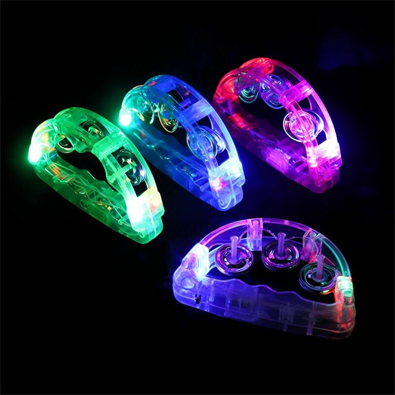 Noisemakers LED Tambourine Kids Baby Light Up Glowing Hand Rattle Bell Clear Sensory Toy Flashing Tambourine Birthday Party