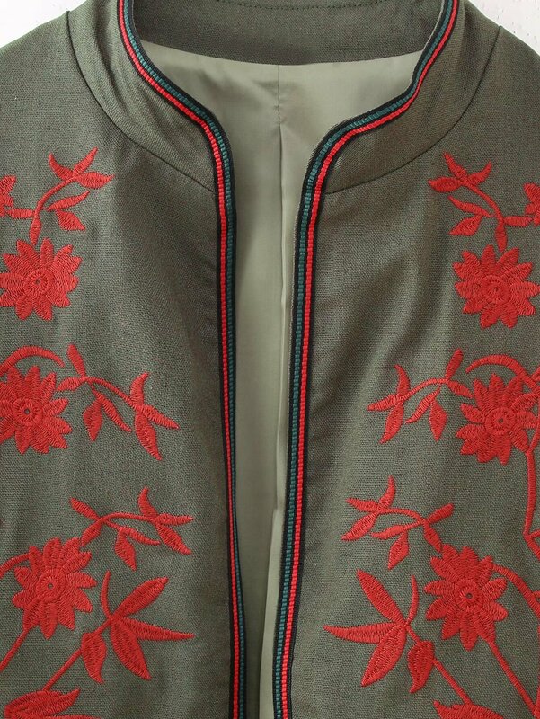 Abrigo corto de algodón y cáñamo para mujer, abrigo de manga larga Retro con decoración bordada, Top elegante, 2024