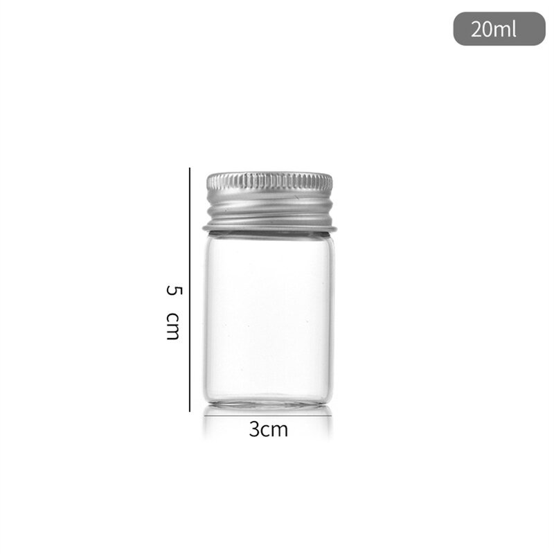 Botella de vidrio transparente con tapa de rosca de aluminio, frascos pequeños, viales rellenables vacíos, contenedor de cosméticos de muestra, Kit de viaje, 10/20/30/50ml