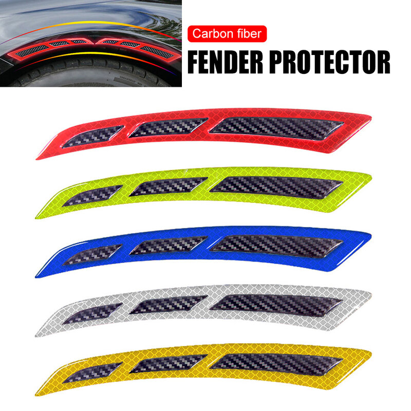 2 PCS Car Fender Protector Universal Reflective Car Wheel Eyebrow Fender Sticker Strips Anti-Collision Carbon Fiber Fender Flare
