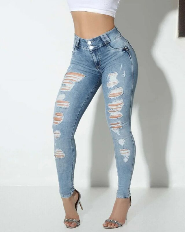 Zerrissene Jeans für Frauen Mode lose Vintage hohe Hose unten gerade weibliche Hose Streetwear Stretch Skinny Hose
