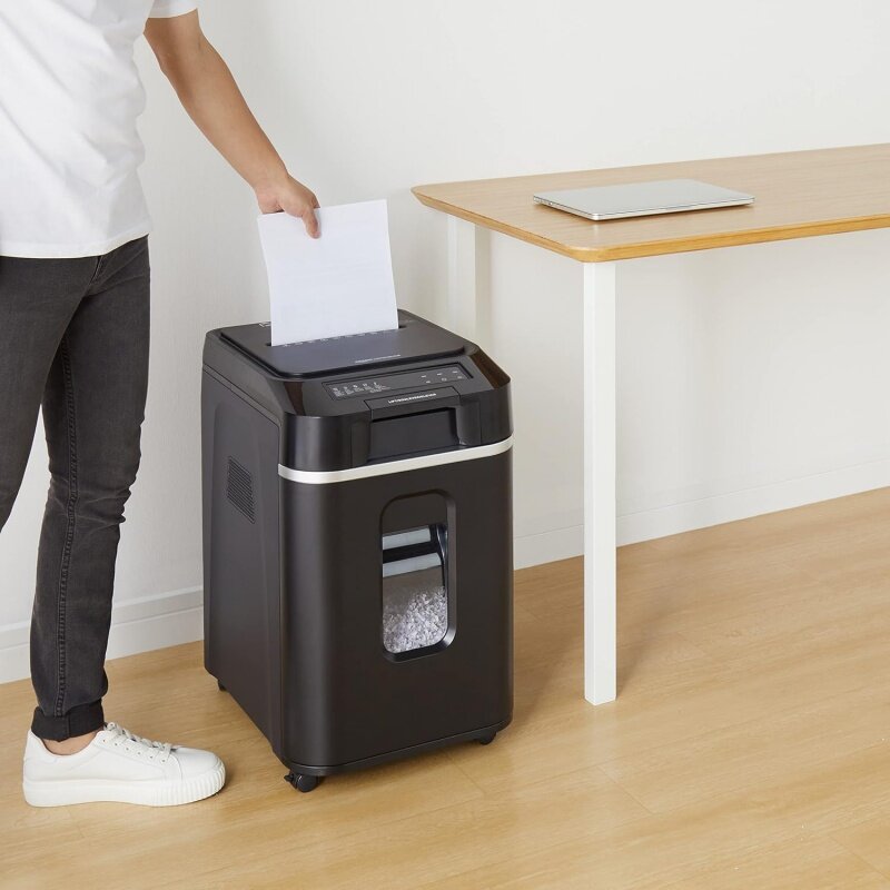 Amazoncomercial-trituradora de papel de microcorte de alimentación automática, 200 hojas, con cesta extraíble, color negro, nuevo