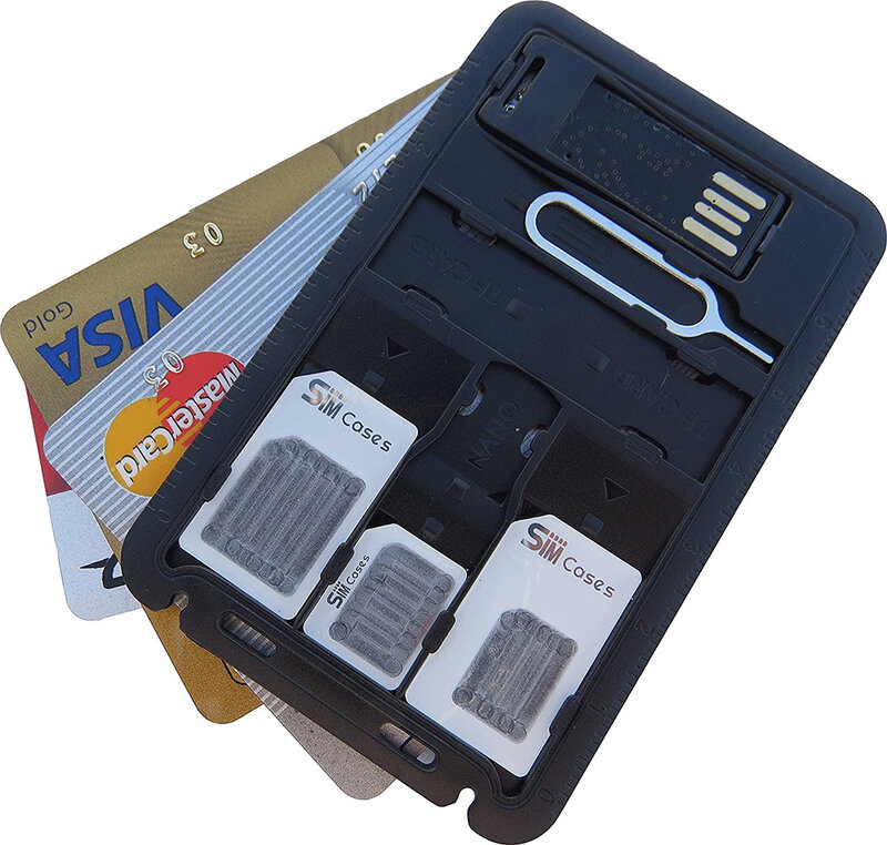 Semua dalam satu ukuran kartu kredit kit adaptor SIM ramping dengan pembaca kartu TF & nampan kartu SIM pengeluaran Pin, tempat kartu SIM