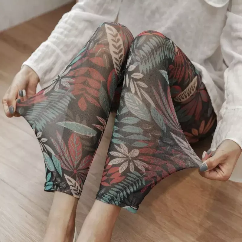 Celana panjang Yoga Ultra tipis wanita, celana panjang Yoga legging elastisitas tinggi warna-warni jaring halus seksi untuk musim panas wanita