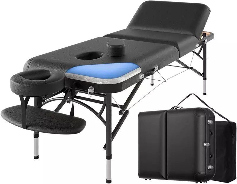 84" Professional Massage Table Portable 3 Fold Memory Foam Aluminium Leg Hold Up to 1100LBS Lightweight Spa Salon Tattoo