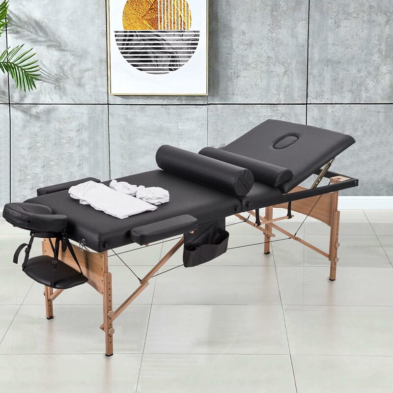 Mesa de masaje portátil, cama de Spa de 84 pulgadas, 3 pliegues, altura ajustable, cama de salón, mesa Facial portátil con Carr