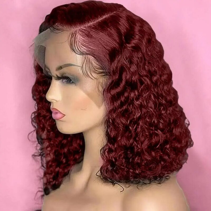 Wig Bob berombak pendek 14/26 inci wanita, Wig sintetis tampak alami Retro merah anggur rambut sintetis panjang rambut sintetis