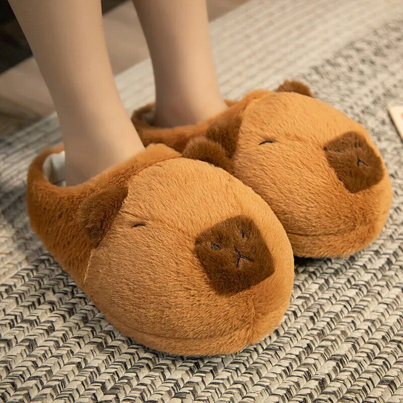 Pantoufles de dessin animé en peluche Capybara unisexe, pantoufles chaudes épaisses mignonnes, pantoufles de maison Kawaii Nonald, hiver