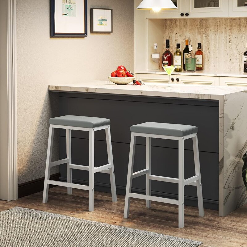 Stołki barowe HOOBRO, zestaw 2 krzesła barowe, PU skóra tapicerowane stołki śniadaniowe, łatwy montaż, nadaje się do kuchni, Bar, Dinin