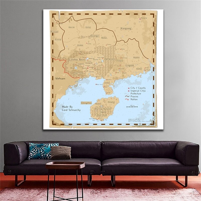 60*60cm Retro Map Decorative Posters and Prints Study/Living Class Room Wall Art Pictures Canvas Paintings Home Decoration
