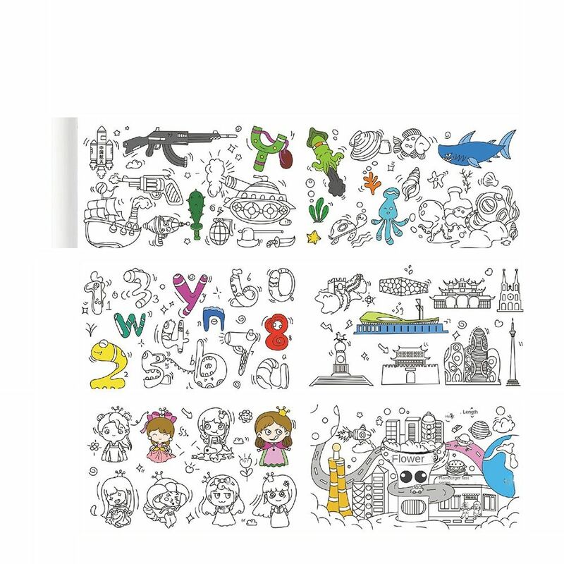 Pequeno Artista Desenho Adesivo para Crianças, Adesivo Para Colorir Em Branco, Rolo De Arte Guache, Papel De Enchimento De Cor, Papel De Aquarela