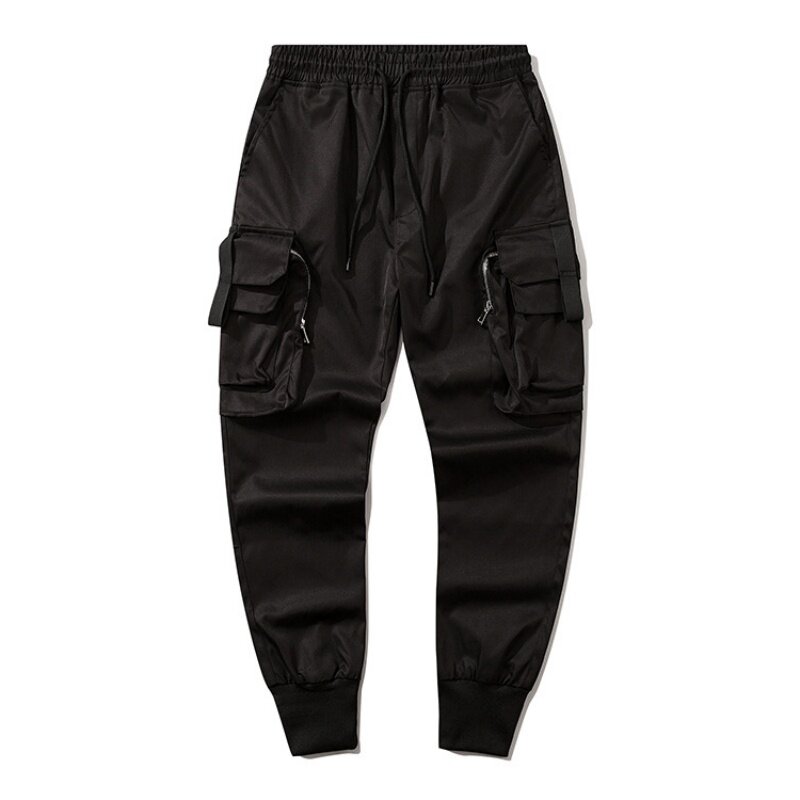 Новинка осени 2024, мужские брюки-карго в стиле Хай-стрит, Y2K, дизайн на молнии с несколькими карманами, тактические брюки с манжетами, брюки ты