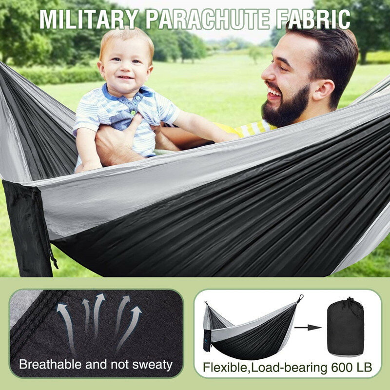 Outdoor Nylon Parachute Tecido Hammock Portátil, único e duplo tamanho, Camping, Caminhadas, Jardim, 270x140cm