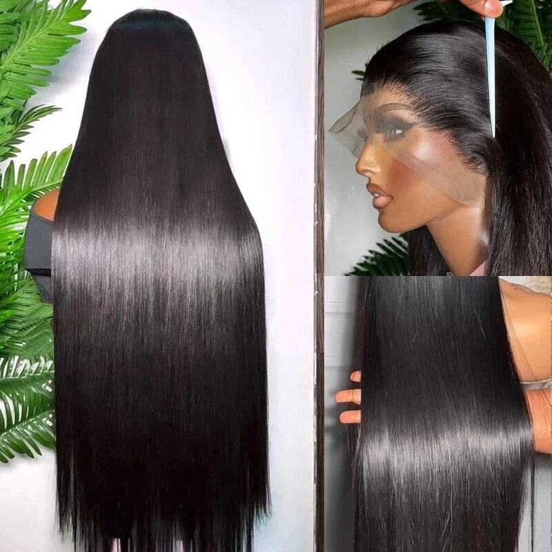 Perucas retas do cabelo humano do osso para mulheres negras, brasileiras, peruca frontal transparente do laço de HD, 30 ", 200 densidade, 13x4, 13x6
