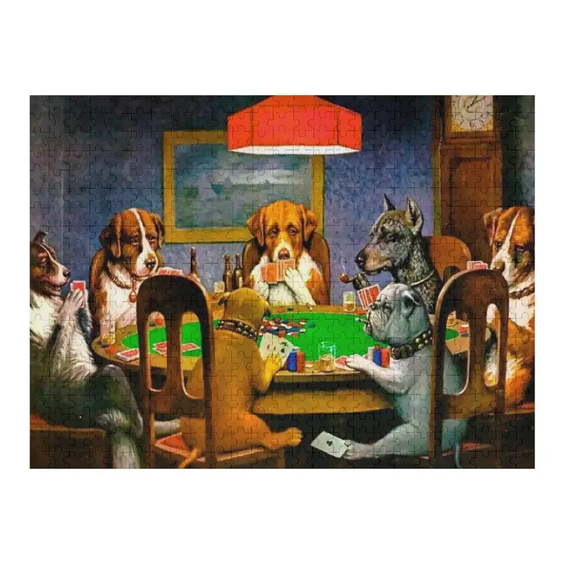 Teka-teki Jigsaw Poker bermain anjing hadiah kustom Puzzle dewasa kayu nama khusus