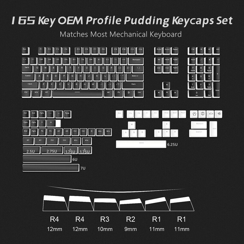 165 Key พุดดิ้ง PBT Double Shot OEM โปรไฟล์ที่กำหนดเอง Keycap ชุดสำหรับ100%, 75%, 65%, 60% คีย์บอร์ด
