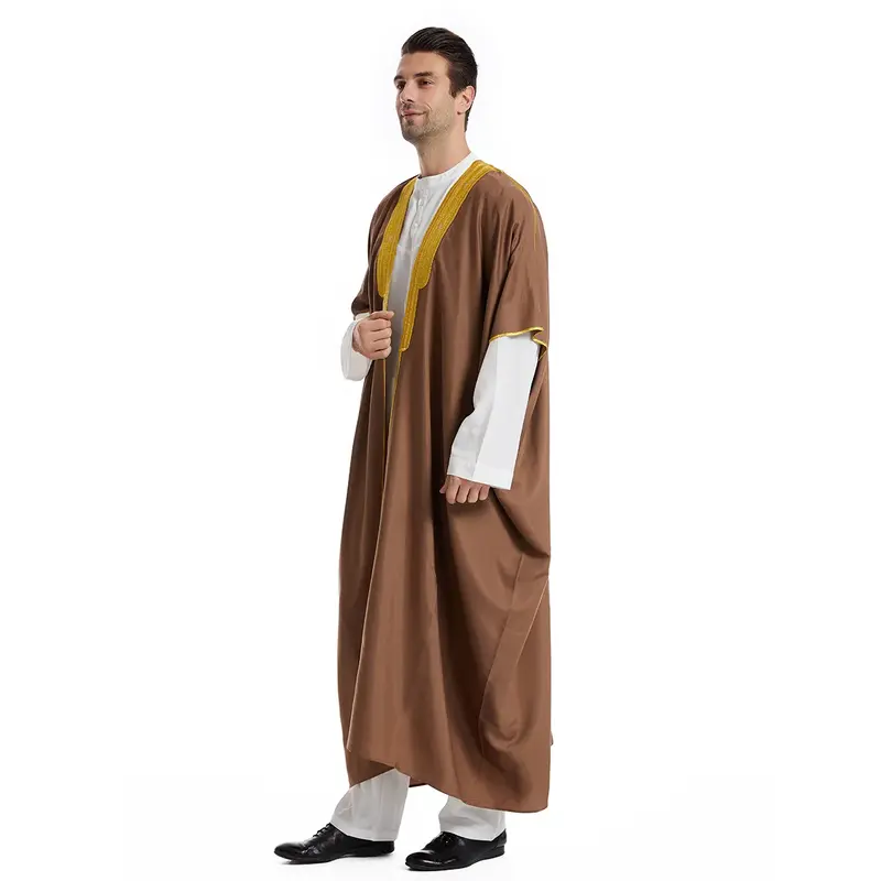 Moslim Arabische Mannen Thobe Thawb Caftan Eid Jubba Thobe Heren Vest Abaya Lange Jurk Ramadan Gewaad Saudi Arab Musulman Caftan Dubai