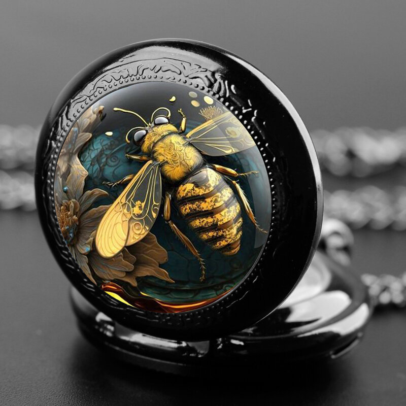 นาฬิกาพกวินเทจนาฬิกาข้อมือ kalung liontin Jam น้ำผึ้งสีดำสุดสร้างสรรค์สำหรับผู้ชายผู้หญิงของขวัญ