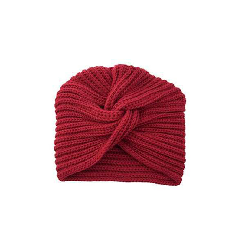 Y2k Knitted Crocheted Wool Hat Solid Color Muslim Hijab Imitation Cashmere Cross Knotted Turban Winter Warm Thicken Pullover Cap