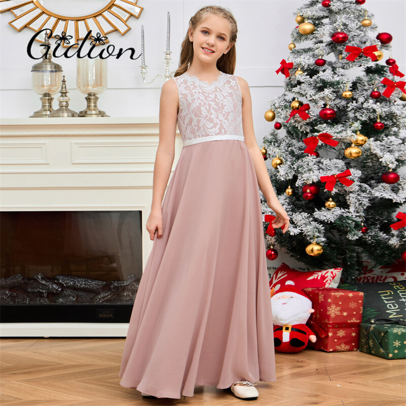 Lace/Chiffon Junior Bridesmaid Dress Wedding Ceremony Ball Evening Gown Birthday Party Pageant Prom Show Banquet For Children