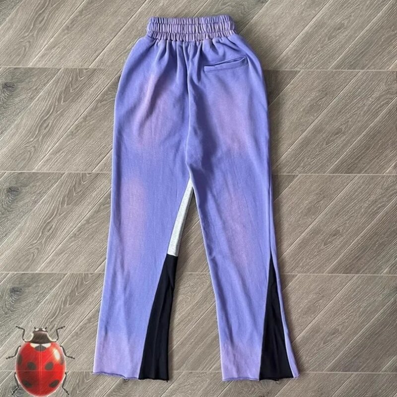 Purple Lost Intricacy Lavender Track Pants Leg of Flame Print Trousers Men Women Patchwork Loose Casual Drawstring Sweat Pants