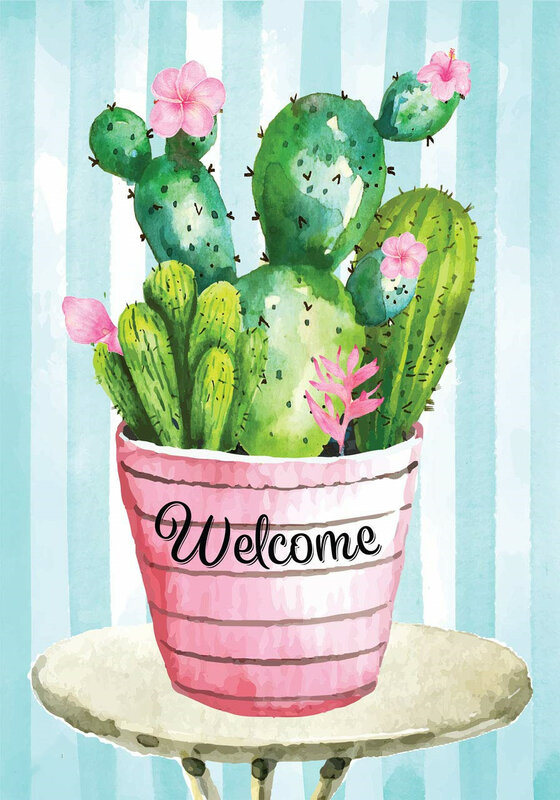 Green Cactus Garden Flag Watercolor Southwest Desert Succulent Yard Flag Plants Welcome Double Sided Polyester House Lawn Flags