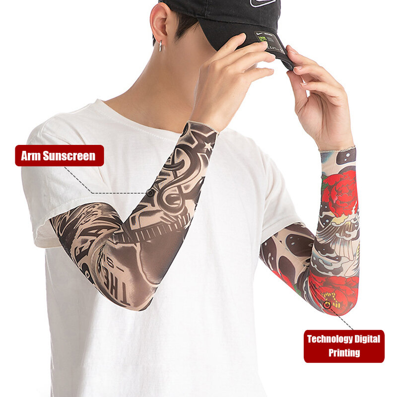 1pc Street Tattoo Arm Ärmel Sonne UV-Schutz Arm abdeckung nahtlose Outdoor-Basketball Reiten Sonnenschutz Arm Ärmel für Männer Frauen