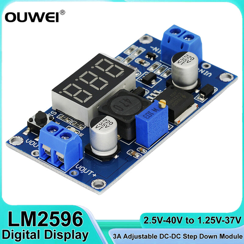 LEDディスプレイ付きステップダウンコンバーター,3a電圧レギュレーター,3a電圧計,4.0〜40〜1.25-37v,調整可能な電源,lm2596