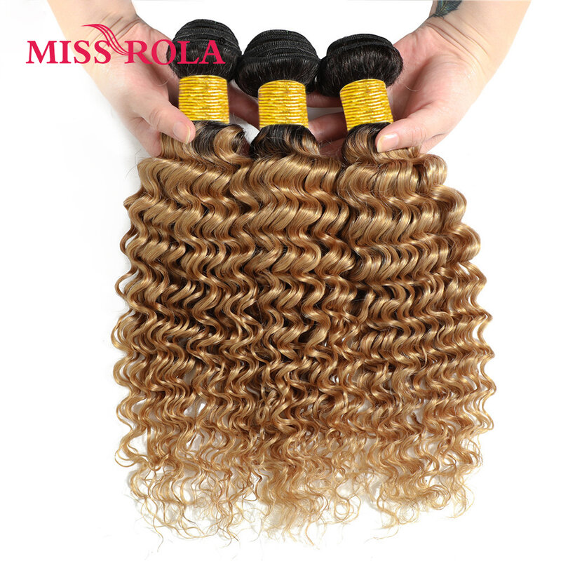 Miss Rola-Bundles brésiliens de cheveux humains Deep Wave, Extensions de cheveux Remy, Double trame, 27 # Blonde 99J BUG Ombre, 1/3/4 Bundles