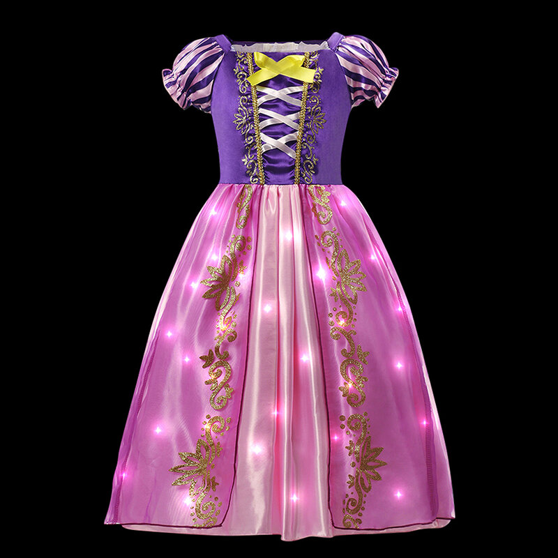 Vestido de princesa con luz LED para niñas, ropa de fiesta de Frozen, Elsa, Anna, sirena, Rapunzel, Blancanieves, Carnaval y graduación