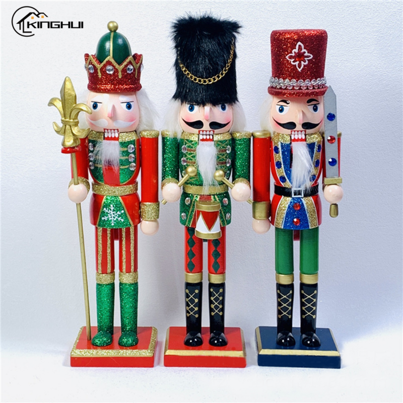 30CM Boneka Pemecah Kacang Kayu Patung Miniatur Tentara Boneka Kerajinan Tangan Antik Ornamen Natal Tahun Baru Dekorasi Rumah
