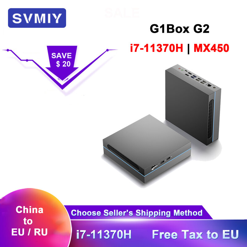Mini Gaming PC SVMIY G1BOX G2, Gamer, Intel Core i7-11370H, MX 450 Computador Desktop, 10, 11, Mina, 14 Núcleos, Desktop, Minipc