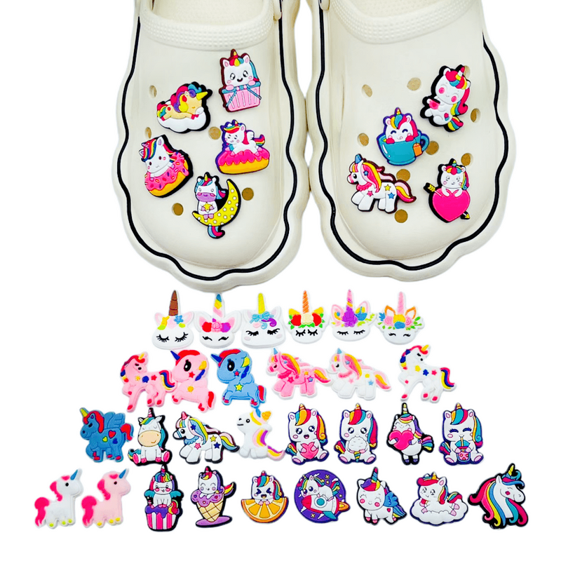 Dijes de zapatos de unicornio de dibujos animados para niños y niñas, decoraciones de hebilla, regalos de PVC, accesorios para zapatillas, 1 piezas, nuevo