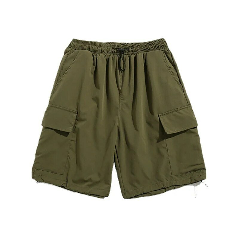 Solid Color Cargo Shorts Men's Fashion 2024 Summer Casual Casual Short Trousers Students Trend Port Wind Short Trousers E73