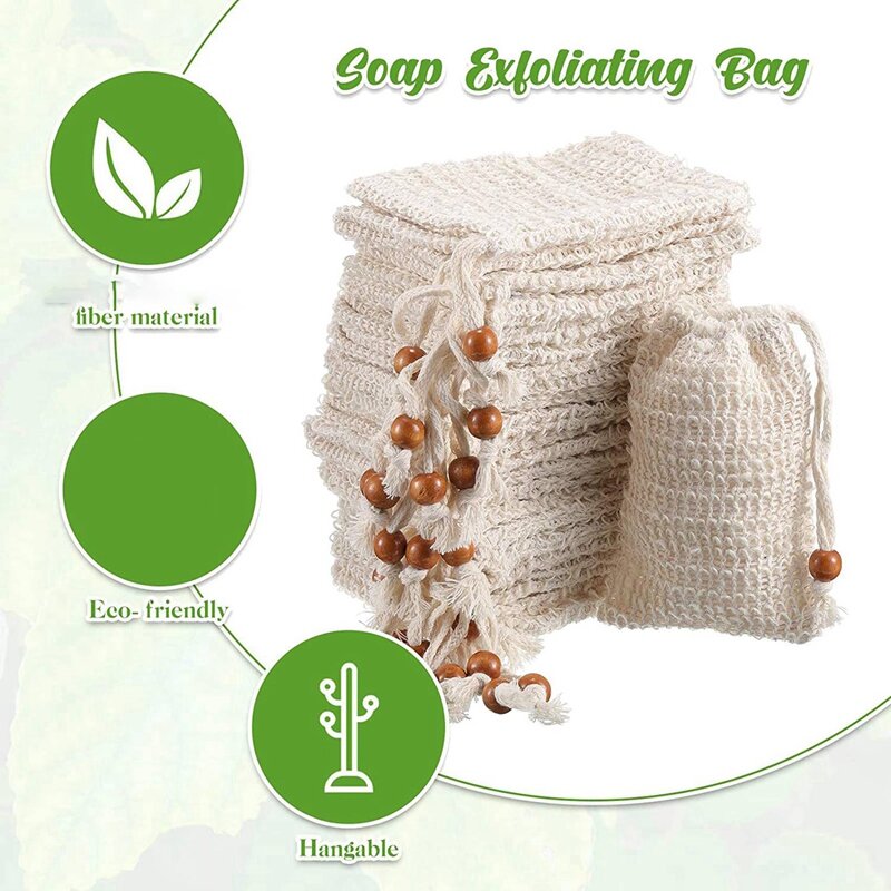 180 pak tas Eksfoliasi sabun, kantong sabun jala Sisal, tas sabun Bar dengan tali serut untuk penggunaan mandi & pancuran